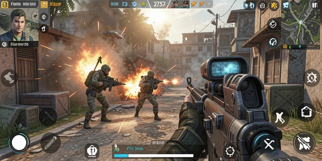 Screenshot gameplay 2757 yang menunjukkan aksi mendebarkan di medan perang.