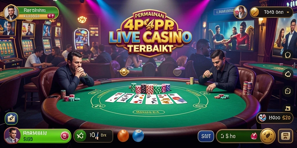 Screenshot gameplay 4P4P menampilkan dealer langsung dan suasana kasino yang nyata.