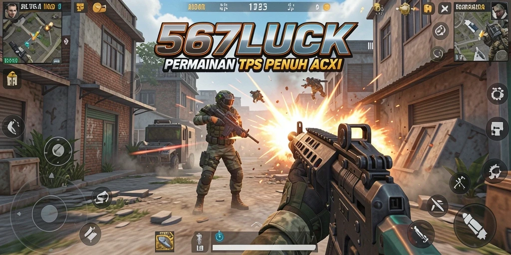 Screenshot gameplay 567LUCK menampilkan aksi seru pertempuran TPS.