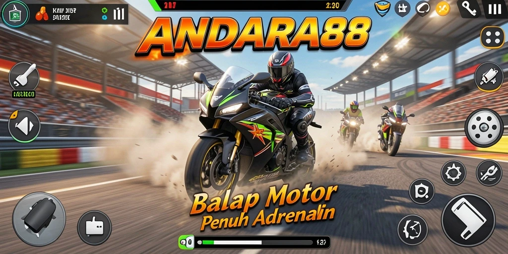 Screenshot ANDARA88 menampilkan balapan motor yang mendebarkan di trek menantang.