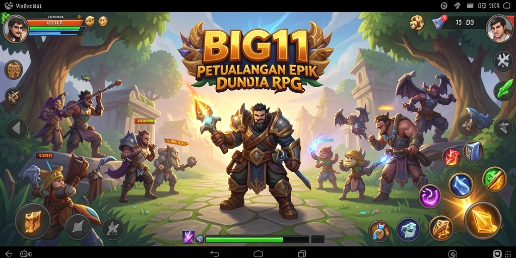 Screenshot gameplay RPG BIG11 menampilkan pertarungan seru dengan karakter yang kaya.