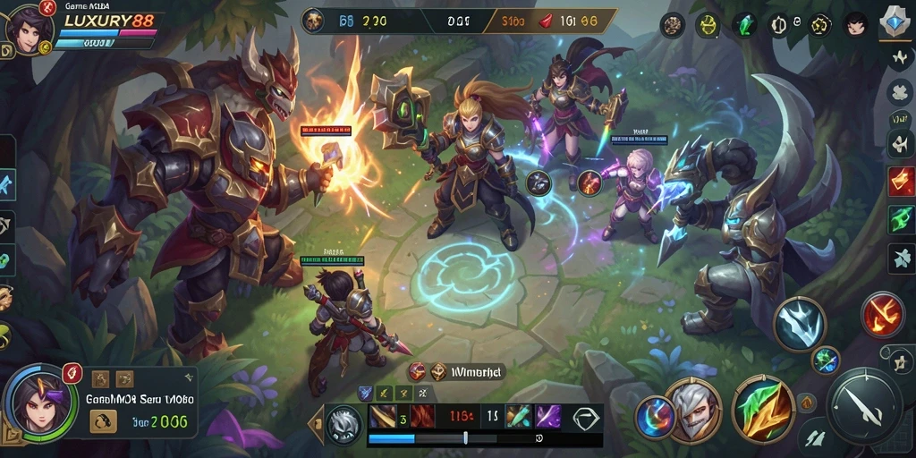 Gameplay seru LUXURY88 dengan berbagai karakter MOBA.