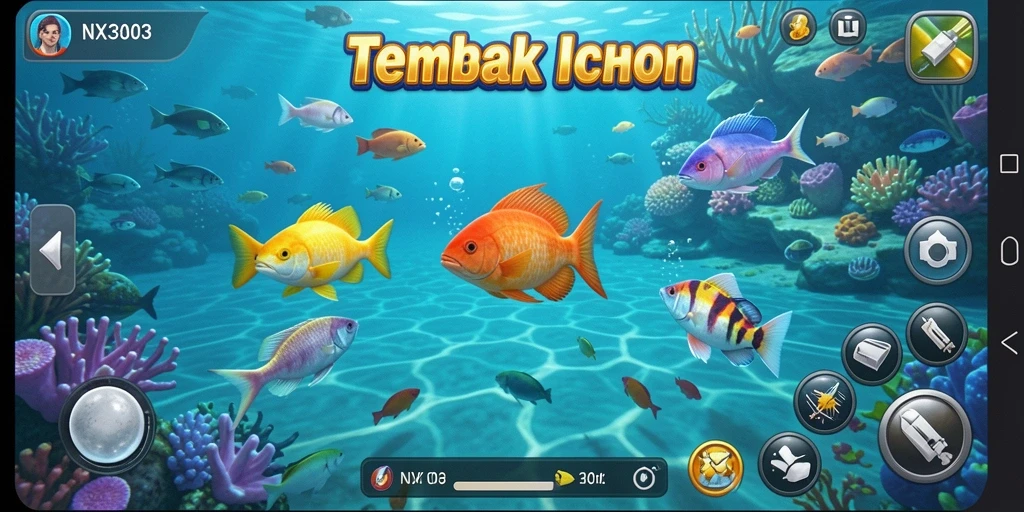 Tampilan gameplay seru dalam NX303 saat menangkap ikan.