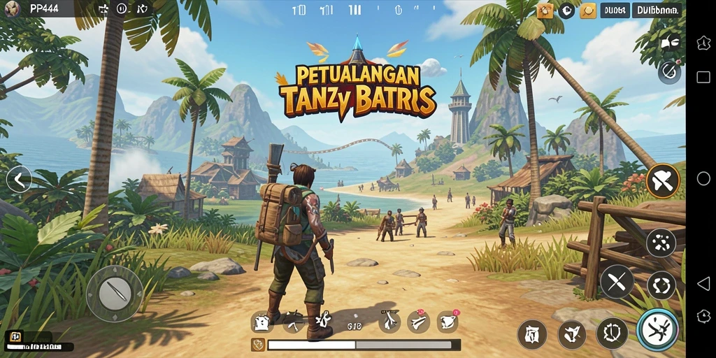 Screenshot utama PP444 menampilkan petualangan di dunia terbuka yang luas.