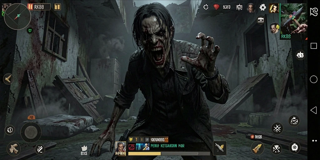 Gameplay RK88 dengan suasana horror yang mencekam dan visual menakutkan.