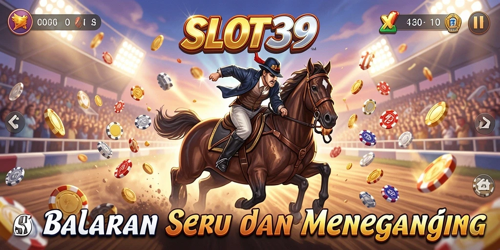 Screenshot gameplay SLOT39 menampilkan aksi balapan yang mendebarkan dan mobil yang cepat.