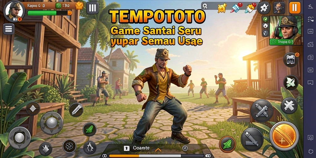 Screenshot TEMPOTOTO menampilkan karakter yang ceria dalam gameplay santai.