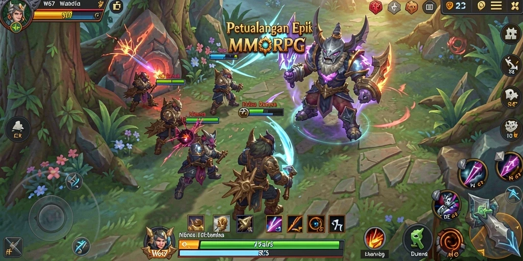 Tampilan menakjubkan dari gameplay W67 dalam dunia MMORPG yang luas.