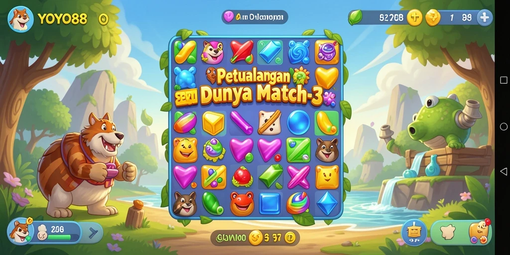 Tampilan gameplay seru di dunia Match-3 yang penuh warna.